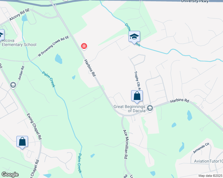 map of restaurants, bars, coffee shops, grocery stores, and more near 1152 Harbins Road in Dacula