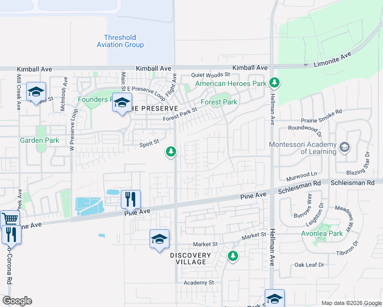 map of restaurants, bars, coffee shops, grocery stores, and more near 16032 Alamo Court in Chino