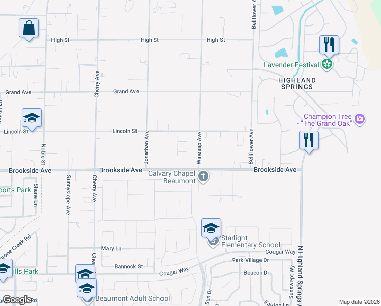 map of restaurants, bars, coffee shops, grocery stores, and more near 40471 Rome Beauty Way in Cherry Valley