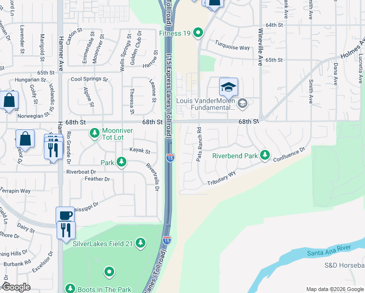 map of restaurants, bars, coffee shops, grocery stores, and more near 12175 Tide Pool Dr in Jurupa Valley