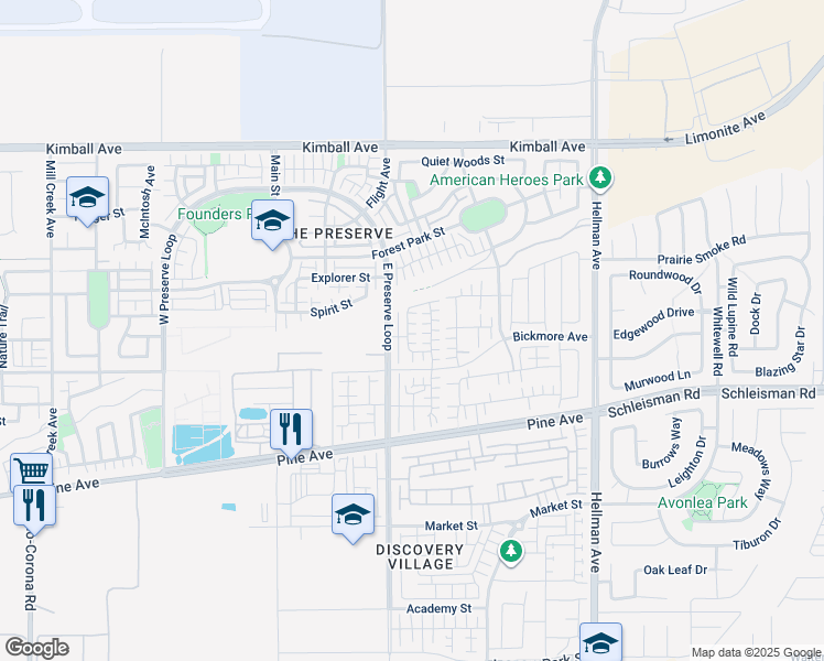 map of restaurants, bars, coffee shops, grocery stores, and more near 16035 Cochise Court in Chino