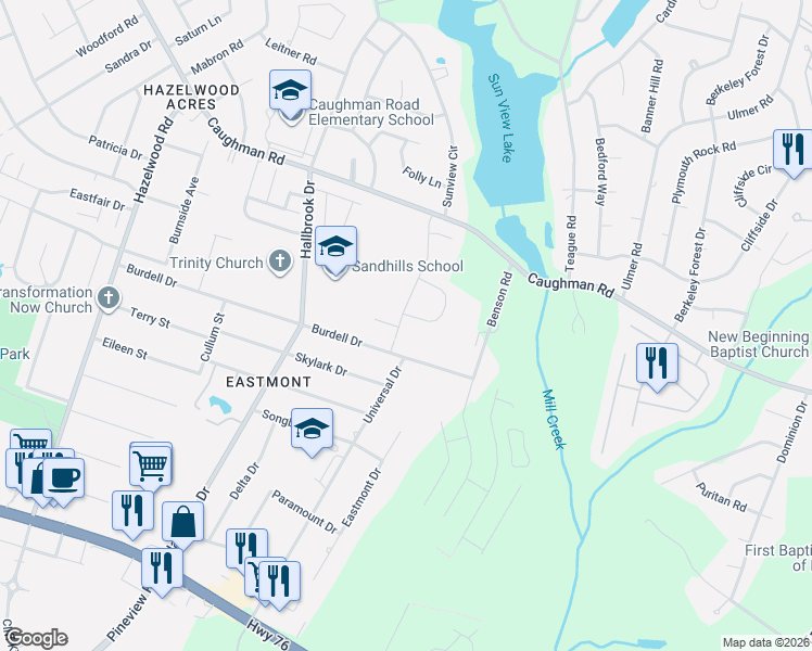 map of restaurants, bars, coffee shops, grocery stores, and more near 184 Caughman Ridge Road in Columbia