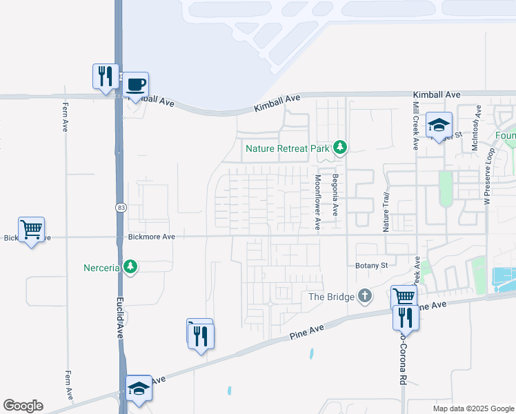 map of restaurants, bars, coffee shops, grocery stores, and more near 7470 Galloway Lane in Chino