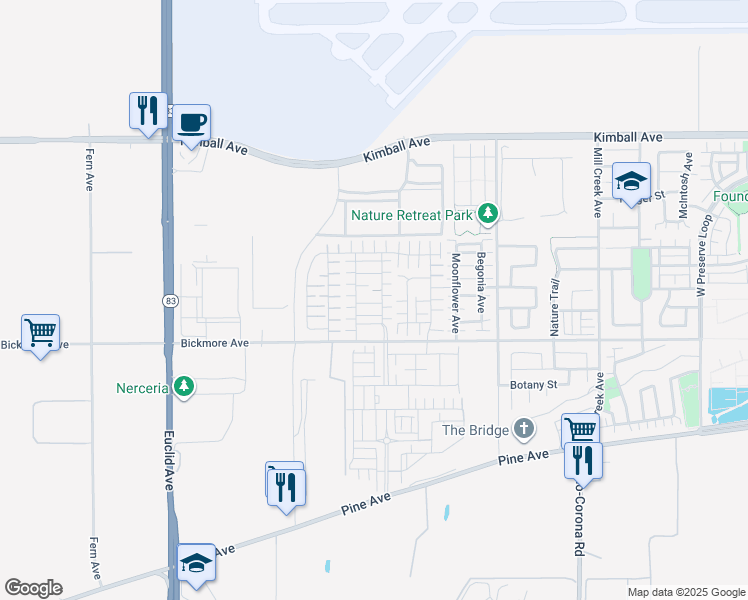 map of restaurants, bars, coffee shops, grocery stores, and more near 7478 Galloway Lane in Chino
