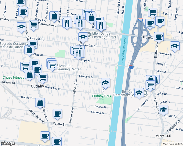 map of restaurants, bars, coffee shops, grocery stores, and more near 5131 Elizabeth Street in Cudahy