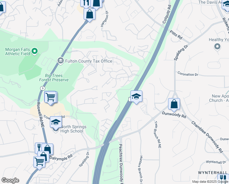 map of restaurants, bars, coffee shops, grocery stores, and more near 2314 Huntingdon Chase in Atlanta