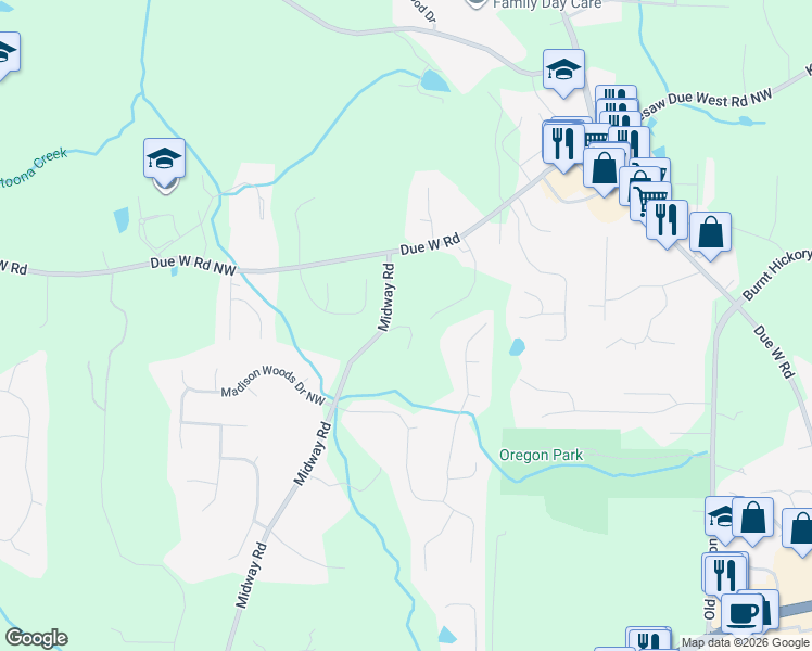 map of restaurants, bars, coffee shops, grocery stores, and more near 23 Midway Road in Marietta