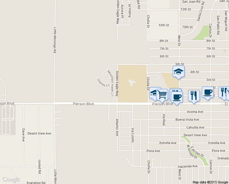 map of restaurants, bars, coffee shops, grocery stores, and more near 11788 Mountain Hawk Lane in Desert Hot Springs