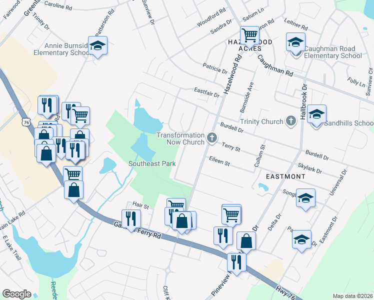 map of restaurants, bars, coffee shops, grocery stores, and more near 136 Ashewood Commons Drive in Columbia