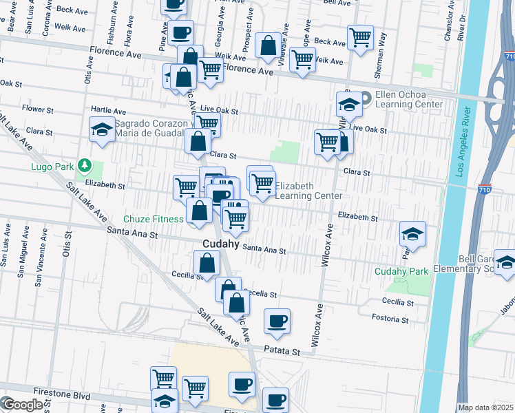 map of restaurants, bars, coffee shops, grocery stores, and more near 4734 Elizabeth Street in Cudahy