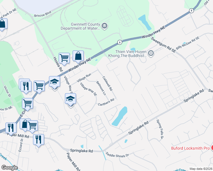 map of restaurants, bars, coffee shops, grocery stores, and more near 91 Caldwell Road in Lawrenceville