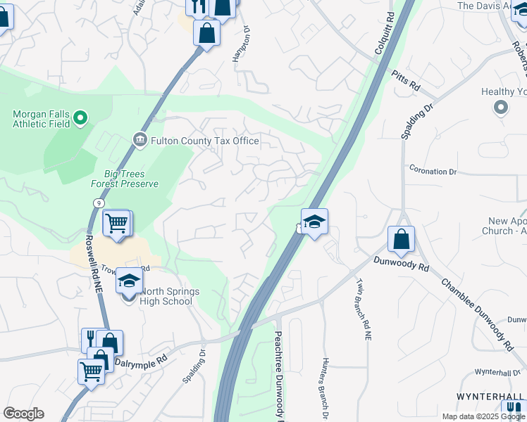 map of restaurants, bars, coffee shops, grocery stores, and more near 2314 Huntingdon Chase in Atlanta
