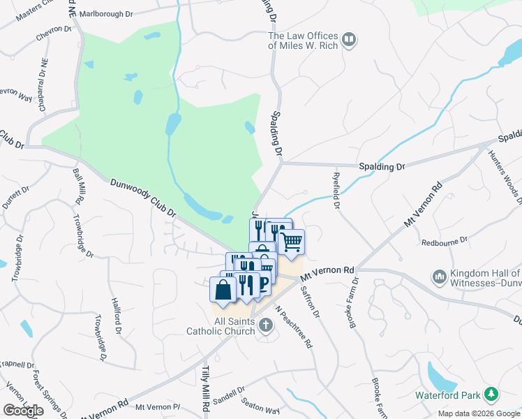 map of restaurants, bars, coffee shops, grocery stores, and more near 130 Chelveston Place in Atlanta