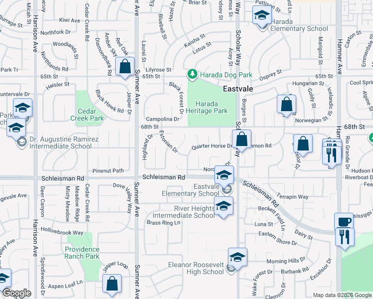 map of restaurants, bars, coffee shops, grocery stores, and more near 13180 Quarter Horse Drive in Corona