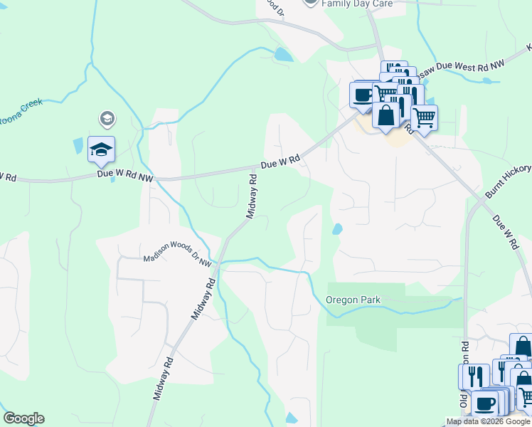 map of restaurants, bars, coffee shops, grocery stores, and more near 23 Midway Road in Marietta