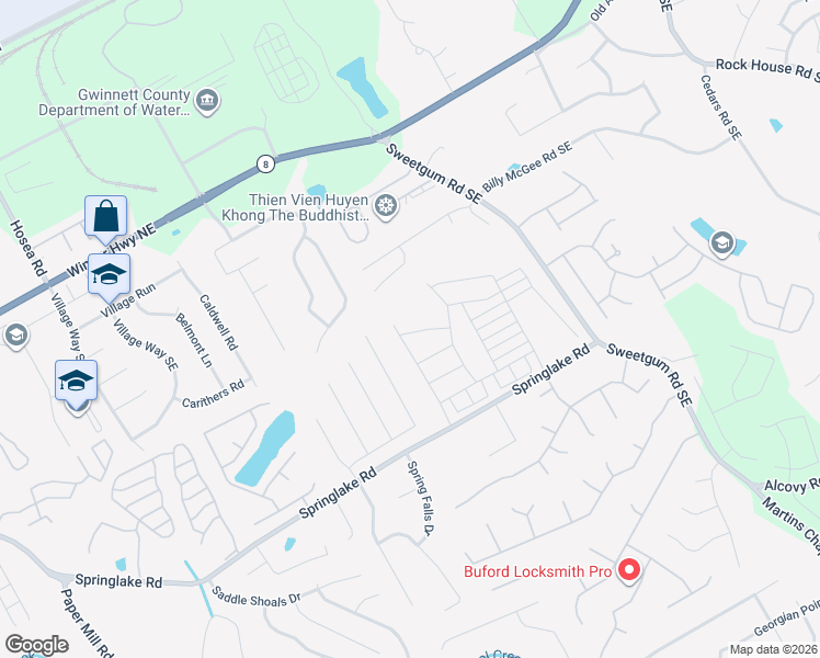 map of restaurants, bars, coffee shops, grocery stores, and more near Old Winder Road in Lawrenceville