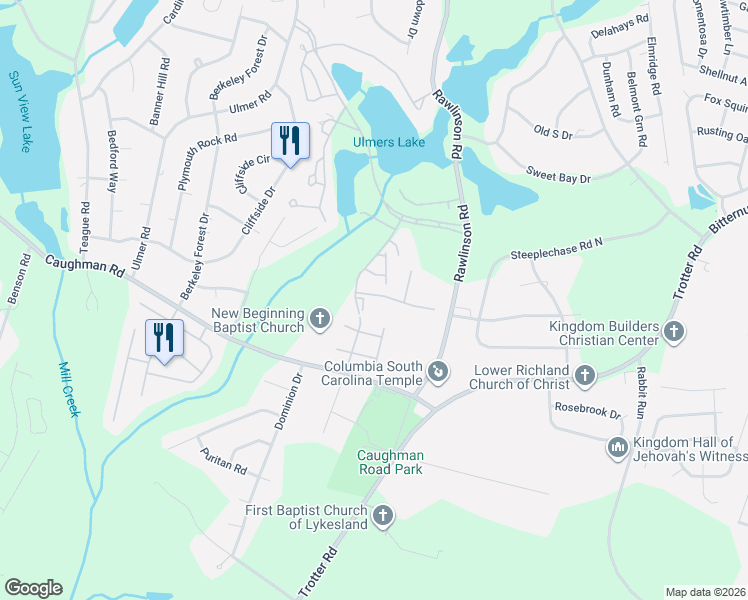 map of restaurants, bars, coffee shops, grocery stores, and more near 117 Twin Oaks Lane in Columbia