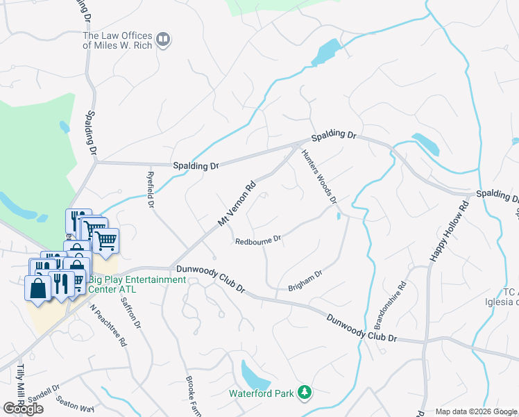 map of restaurants, bars, coffee shops, grocery stores, and more near 155 Treadwick Drive in Atlanta