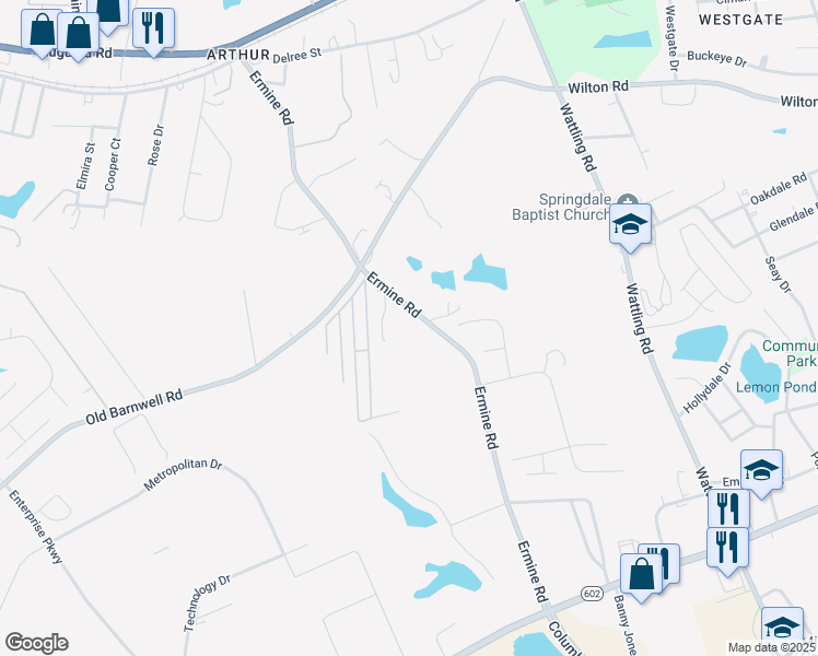 map of restaurants, bars, coffee shops, grocery stores, and more near 720 Ermine Road in West Columbia