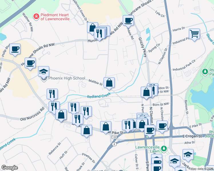 map of restaurants, bars, coffee shops, grocery stores, and more near 378 Maltbie Street in Lawrenceville