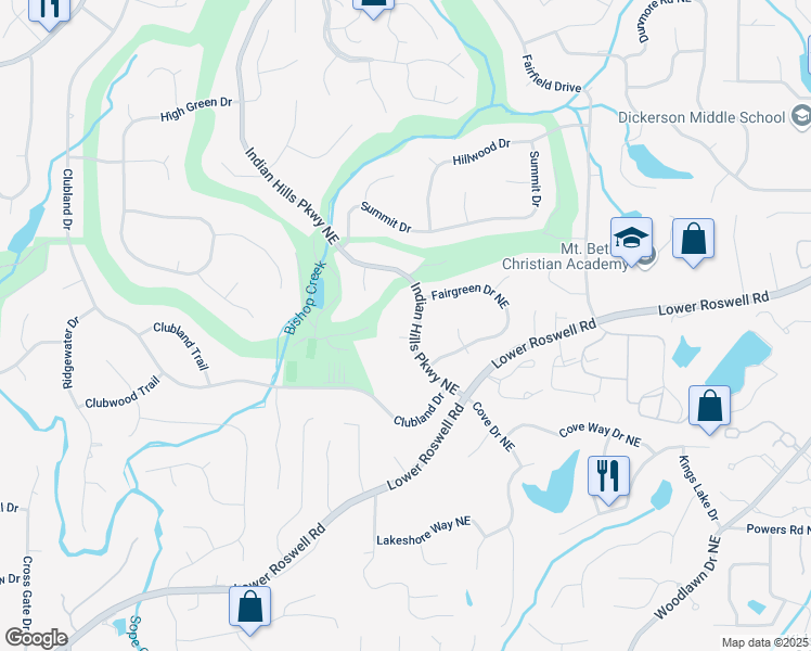 map of restaurants, bars, coffee shops, grocery stores, and more near 575 Indian Hills Parkway Northeast in Marietta