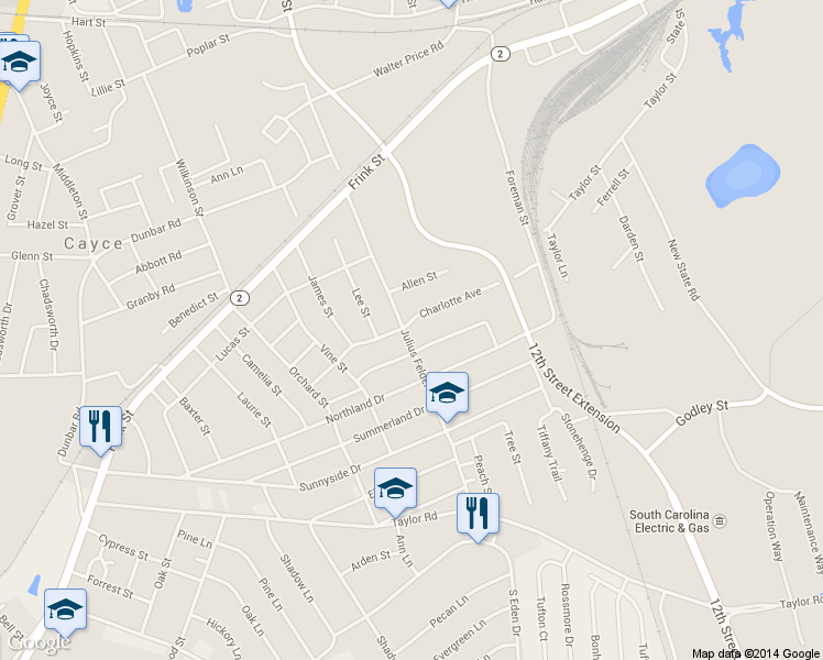 map of restaurants, bars, coffee shops, grocery stores, and more near 1145 Charlotte Street in Cayce