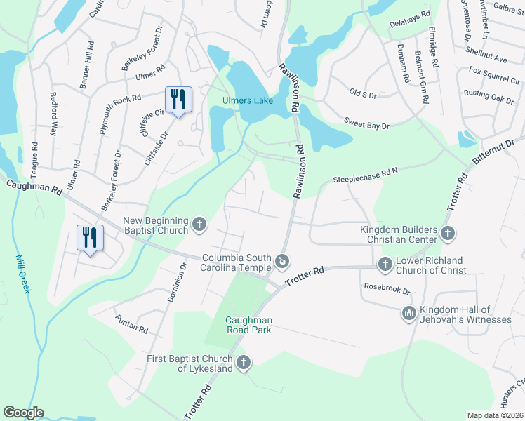 map of restaurants, bars, coffee shops, grocery stores, and more near 201 Twin Oaks Lane in Columbia