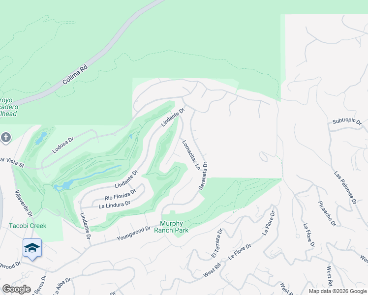 map of restaurants, bars, coffee shops, grocery stores, and more near 16126 Lomacitas Lane in Whittier