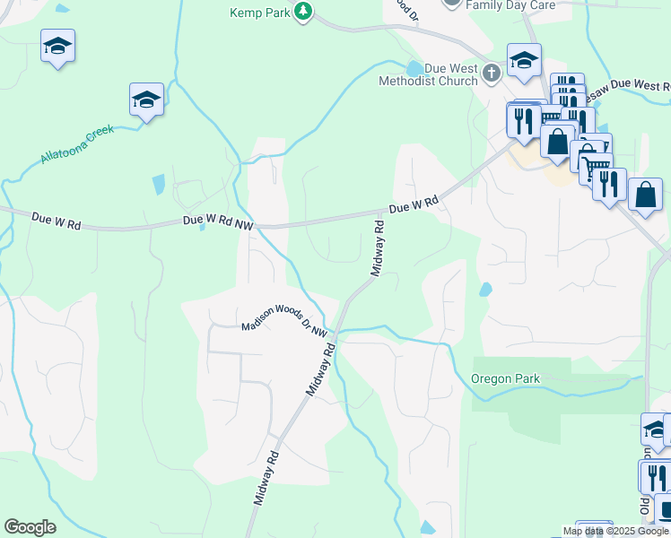 map of restaurants, bars, coffee shops, grocery stores, and more near 355 Glynnwilde Drive in Marietta