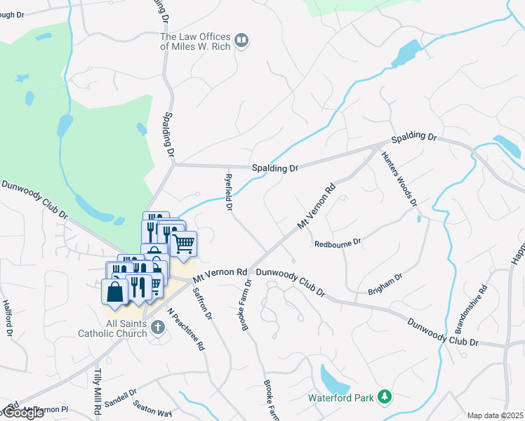 map of restaurants, bars, coffee shops, grocery stores, and more near 7400 Stoneykirk Close in Atlanta
