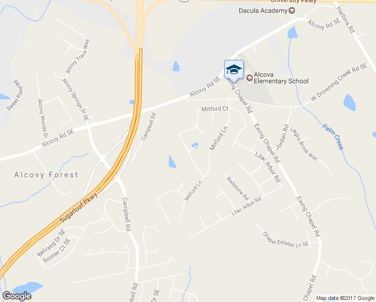 map of restaurants, bars, coffee shops, grocery stores, and more near 2439 Mitford Court in Dacula