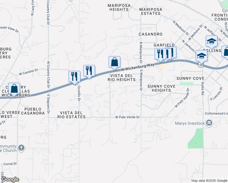 map of restaurants, bars, coffee shops, grocery stores, and more near 400 Los Altos Drive in Wickenburg