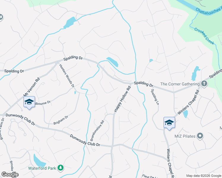 map of restaurants, bars, coffee shops, grocery stores, and more near 7530 South Spalding Lake Drive in Atlanta