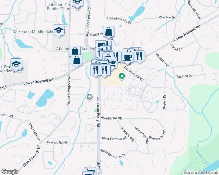 map of restaurants, bars, coffee shops, grocery stores, and more near 4952 Kentwood Drive in Marietta