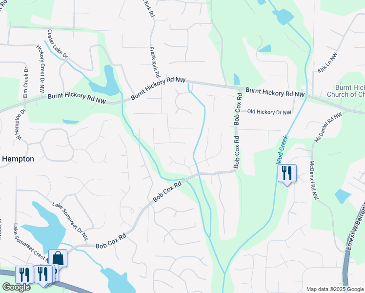 map of restaurants, bars, coffee shops, grocery stores, and more near 3040 Meadow Court in Marietta