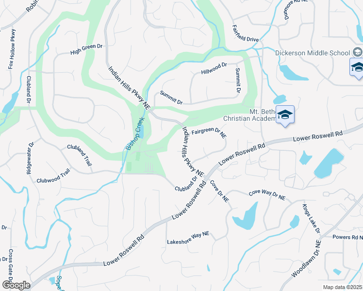 map of restaurants, bars, coffee shops, grocery stores, and more near 575 Indian Hills Parkway Northeast in Marietta