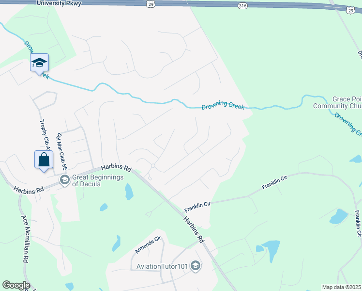 map of restaurants, bars, coffee shops, grocery stores, and more near 2838 Estate View Court in Dacula