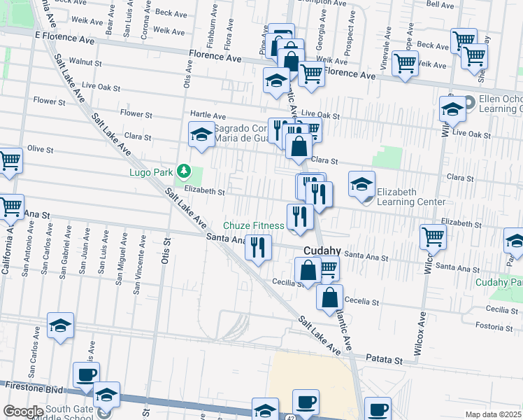 map of restaurants, bars, coffee shops, grocery stores, and more near 7920 Clarkson Avenue in Cudahy