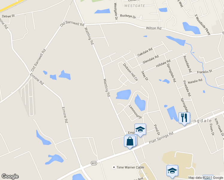 map of restaurants, bars, coffee shops, grocery stores, and more near 126 Parrish Pond Drive in West Columbia