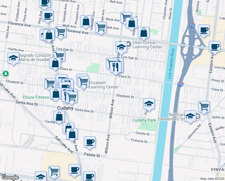 map of restaurants, bars, coffee shops, grocery stores, and more near 7825 Wilcox Avenue in Cudahy