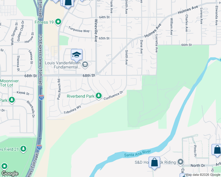 map of restaurants, bars, coffee shops, grocery stores, and more near 6903 Rangeley Way in Jurupa Valley