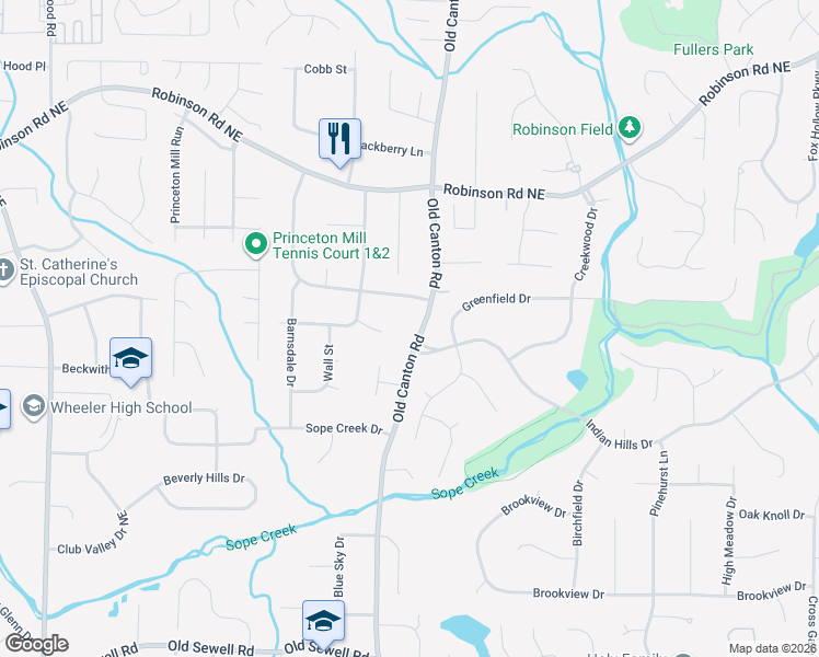 map of restaurants, bars, coffee shops, grocery stores, and more near 513 Old Canton Road in Marietta