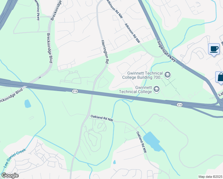 map of restaurants, bars, coffee shops, grocery stores, and more near 2320 Glynmoore Drive in Lawrenceville