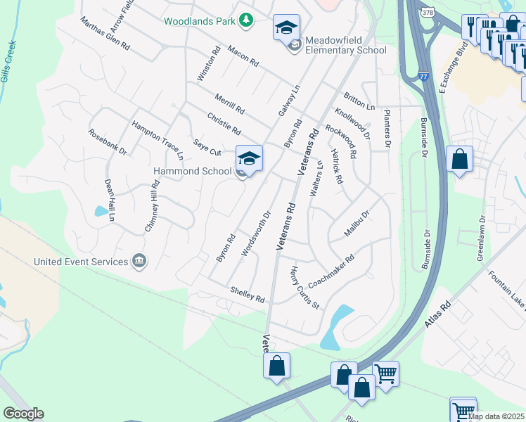 map of restaurants, bars, coffee shops, grocery stores, and more near 909 Wordsworth Drive in Columbia