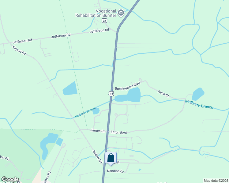 map of restaurants, bars, coffee shops, grocery stores, and more near 2 Buckingham Boulevard in Sumter