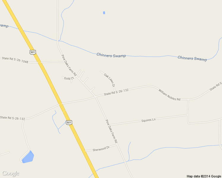 map of restaurants, bars, coffee shops, grocery stores, and more near 1605 Oak Lawn Drive in Aynor