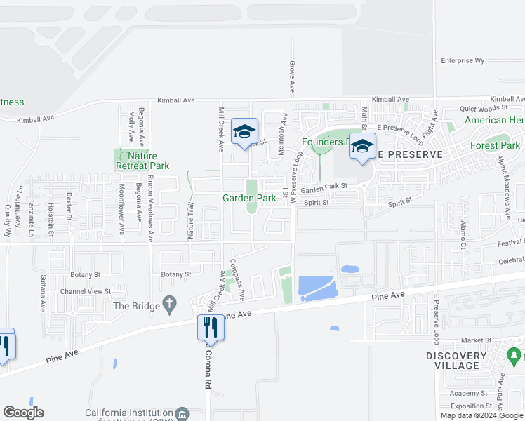 map of restaurants, bars, coffee shops, grocery stores, and more near 16009 Lantana Avenue in Chino