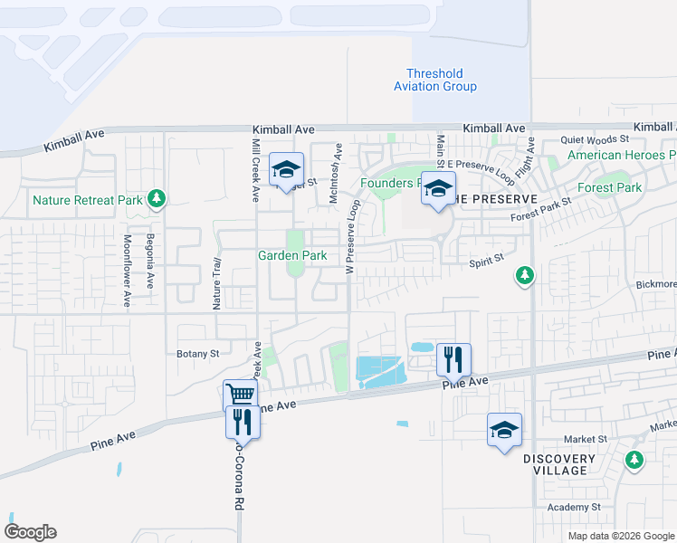 map of restaurants, bars, coffee shops, grocery stores, and more near 8065 Holland Park Street in Chino