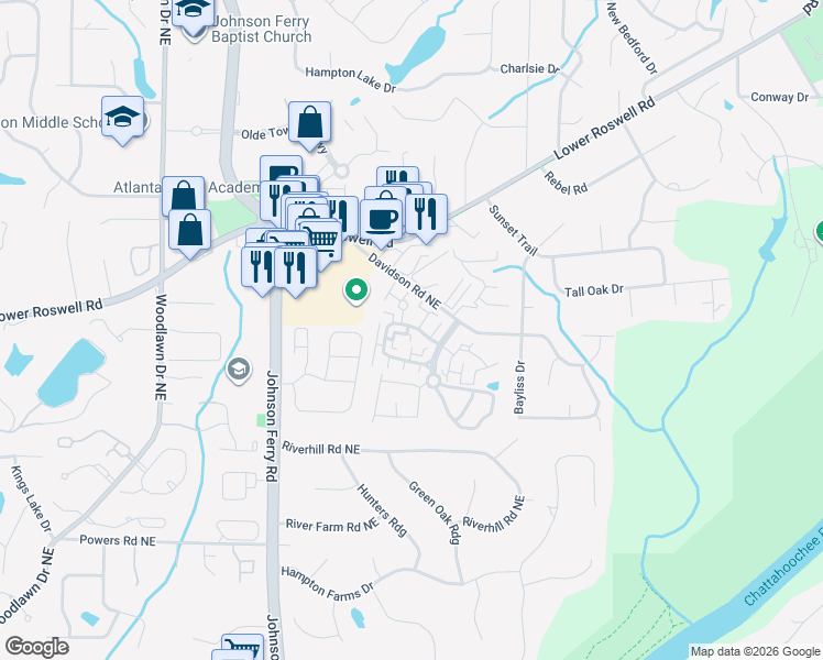 map of restaurants, bars, coffee shops, grocery stores, and more near 613 Serramonte Drive in Marietta
