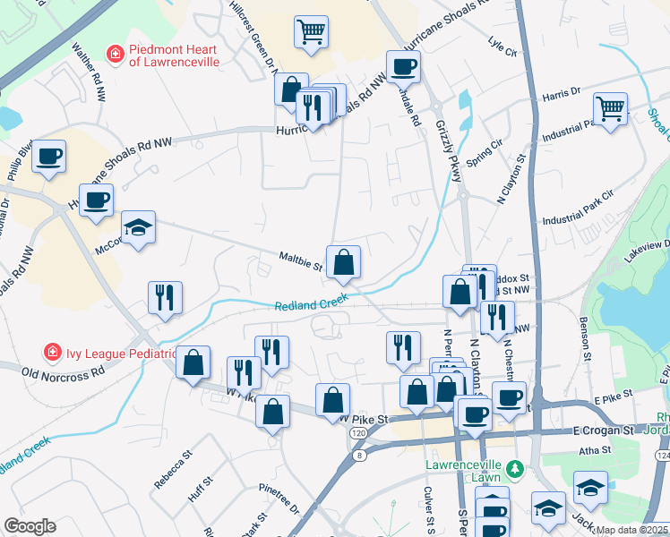 map of restaurants, bars, coffee shops, grocery stores, and more near 378 Maltbie Street in Lawrenceville